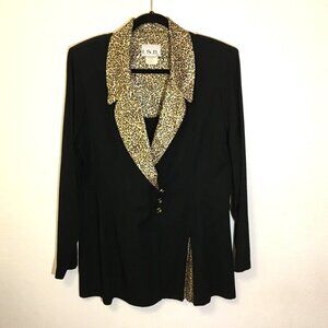 Vintage 80s 90s Black Long Line Blazer Animal Print Mob Wife Fran Drescher  (T6)